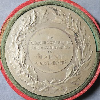 Art Nouveau silver medal by F Chabaud "Industrie" - La Chambre Syndicale De La Carrosserie