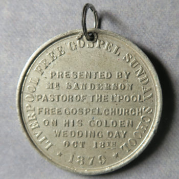 Liverpool Free Gospel Sunday School 1879 pewter medal