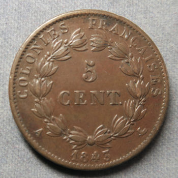 French Colonies 5 Centimes KM# 12 1843A Louis Philippe portrait
