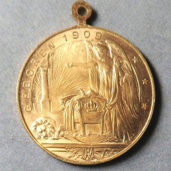 Netherlands Birth of Juliana 1909 - Wilhelmina & Hendrik Gilt brass souvenir medal