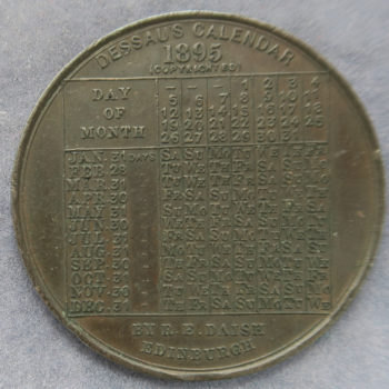 North's Type Writer Advertising - Dessau's Calendar medal 1895 made by R E Daish of Edinburgh