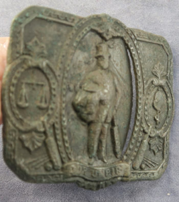 19th century cricket club badge depicting Our Umpire - Law and Medic related