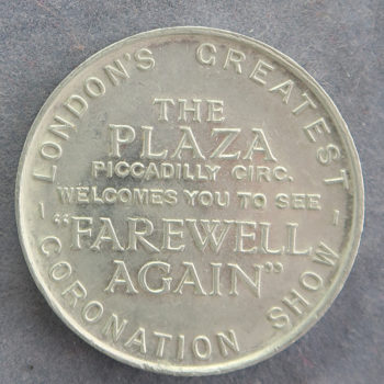Aluminium Medal 1937 Coronation Theatre Show "Farewell Again" at the Plaza London