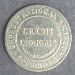 Credit Lyonnais encased postage stamp token 5 cent green