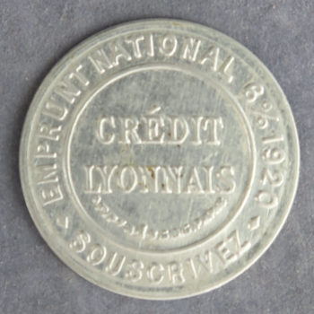 Credit Lyonnais encased postage stamp token 5 cent green