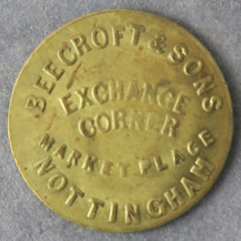 Nottingham Beechcroft & Son token Victoria 1862 farthing size