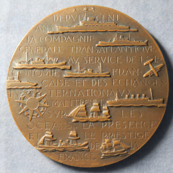 France bronze medal Art Deco 1955 centenary of Cie. Gle. Transatlantique - liners