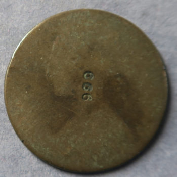 Very worn "bun" penny countermarked 999 Telephone emergency related?