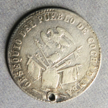Bolivia proclamation medal 1863 2 Real / 2 soles size holed
