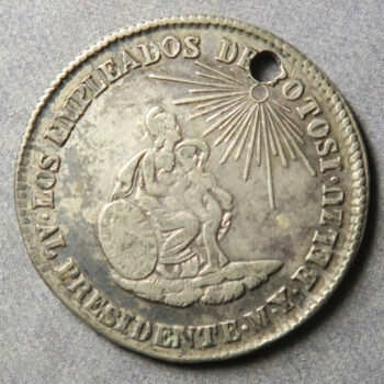 Bolivia proclamation medal 1852 2 Real / 2 soles size holed