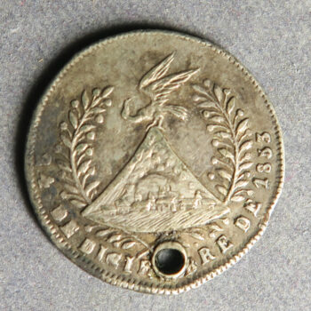 Bolivia silver proclamation medal 1853 1 Real / 1 sol size holed General Belzu