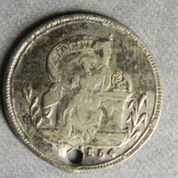 Bolivia silver proclamation medal 1854 1 Real / 1 sol size holed Potosi
