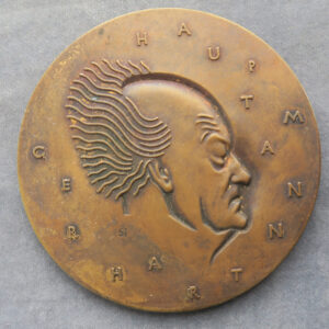 Gerhart Hauptmann, German writer by Siegert bronze medal 20th century for German Refugee Council
