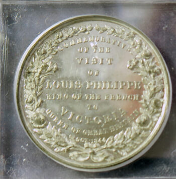 Pewter medal - Visit of Louis Philippe of France to Victoria 1844 by Allen & Moore