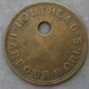 Walws, Holyhead Harbour Wprks - brass 40mm token / tally numbered 1077