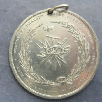 Agricultural prize medal, Warwickshire Agricultural Society Pewter medal