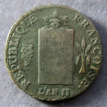 France 2 Sol 1793 year II H mint = La Rochelle KM 621.6