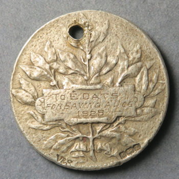 National Canine Defence League Medal awarded to E. Oats for saving a dog 1925 - silver