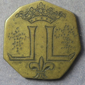 France brass engraved counter Louis XI/V-XV crowned LL monogram & lis