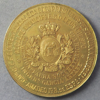 Cuba (under Spain), brass medal, Amadeo I, 1872, inauguration of the Burriel aqueduct at Matanzas, by Crones