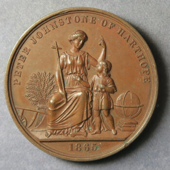 1865 Great Britain PETER JOHNSTONE OF HARTHOPE By T. Moring bronze 39mm School medal from Scottish Boarders