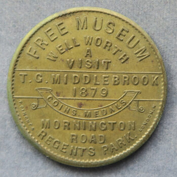 Edinboro Castle museum token T G Middlebrook 1879 - London private museum advertising token
