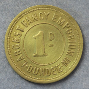 Scotland Dundee Sign of the Drum 1d. penny brass token