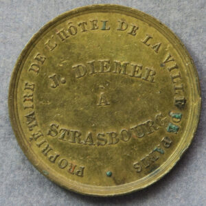 France - brass token / jeton -Strasbourg - J. Diemer, Hotel de la Ville de Paris c. 1870