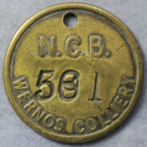 Wales Miners lamp check, WERNOS COLLIERY N.C.B. numbered 561 - N.C.B. S.W.DIV AREA 9