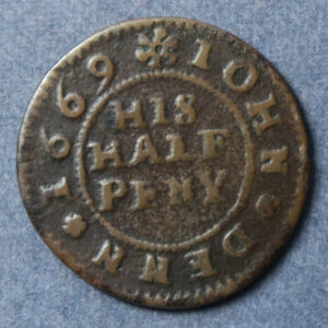 MB108015, Kent 8, Ashford, John Denn 1/2d 1669 token