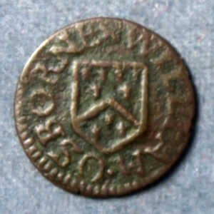 MB108021, Kent 11, Ashford, William Osborne 1/4d 1663 token coinage