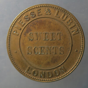 Victorian advertising token - penny size - Piesse * Lubin London perfume / scent seller bronze