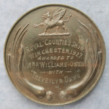 Agricultural medal - Welsh Black Cattle Society prize bronze 1927 Royal Counties Show