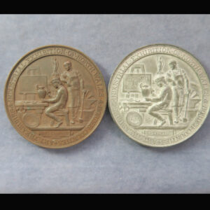 Art Treasures & Industrial Exhibition of North Wales & Border Counties Medal 1876 Wrexham bronze & WM - pair