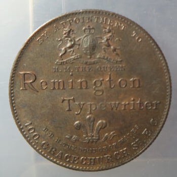Victoria - 4 Generations - 1897 Jubilee +medal Remington Typewriters advertising penny size token
