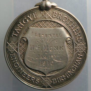 Birmingham - Tangye Brothers Engineers - Cornwall Works Long Service silver medal award 1910 WF Monk