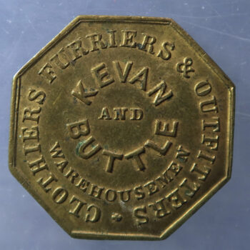 Scotland, Glasgow, Kevan and Buttle - Albion House - Furriers Clothiers & Outfitters brass octagonal token