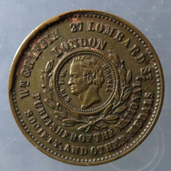 Wm. Griffin, London, Thames Tunnel opened 1842 portrait of Sir IM Brunel - Bronze medal / token