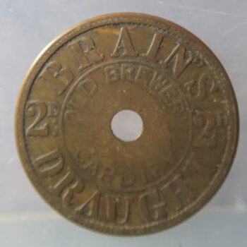 Brains Draught - Old Brewery Cardiff 2d Brewery token Cox 115 Wales