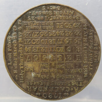 1780 Calendar medal - Iohn Powell Birmingham brass almanack