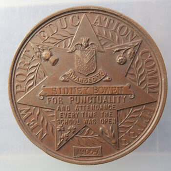 Newport Education Committee - School Attendance medal in bronze 1906-7 Newport Castle