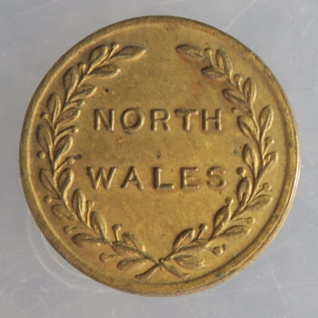 Wales, Caernarvonshire, LLANFAIRFECH, QUEENS HOTEL, GOOD FOR ONE SHILLING rev. North Wales in wreath Brass 19.2mm. plain edge  Cox 56