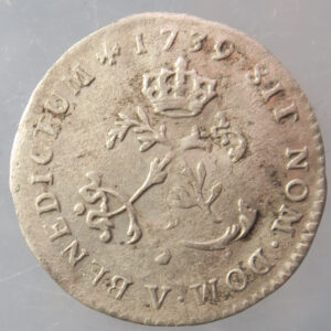 1739 V French Colonies 1 Sou Marque. billon Troyes mint - used in Canada & US - Vlack 192 (R4)