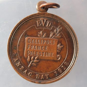 Australia WW1 - ANZAC Day 1918 medal bronze - Galliopoli France Palestine