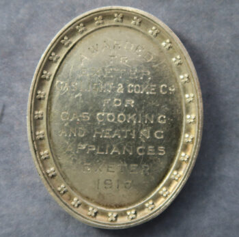 Royal Sanitary Institute Founded 1876 Prize Medal in silver awarded to Exeter Gas Light & Coke Co. for Gas Cooking & Heating Appliances 1913