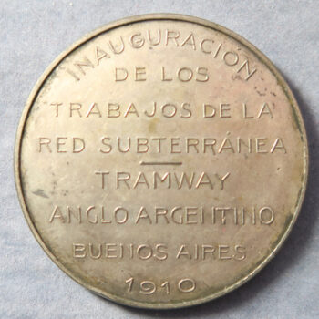 Argentina, Buenos Aires Underground Tramway 1910 Plated bronze 50mm