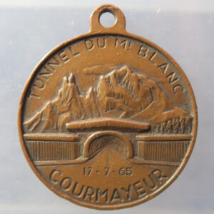 France - Italy 1965 Mont Blanc Tunnel Courmayeur to Chamonix bronze 34mm souvenir medal