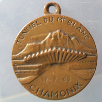 France - Italy 1965 Mont Blanc Tunnel Courmayeur to Chamonix bronze 34mm souvenir medal