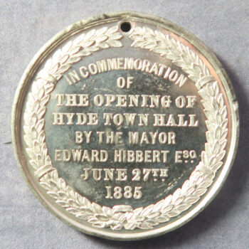 (Greater Manchester) Hyde Town Hall opened 1885 white metal medal 44.7mm.