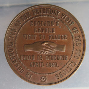 France UK - 1848-9 Visits of French delegate to England & return visit - Union related - clasped hands bronze medal 36.3mm